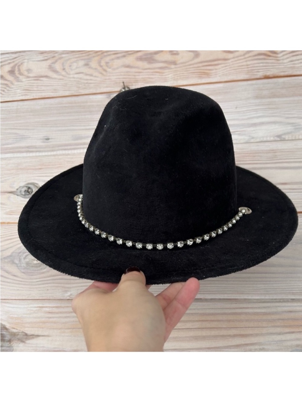 Steve Madden Black Cowgirl Hat with Rhinestone Detail